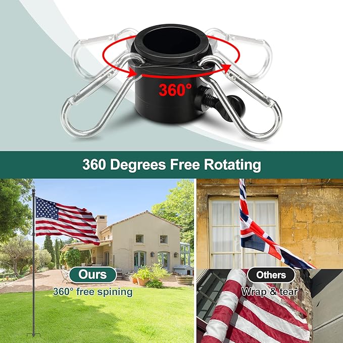 2 Pack Ground Flag Pole for Outside House - 8.5 FT Tangle Free Heavy Duty Flag Pole Kit with Windproof Stand,Outdoor Inground Flag Holder for Yard Garden, Includes Bonus 3x5 American Flag,Black
