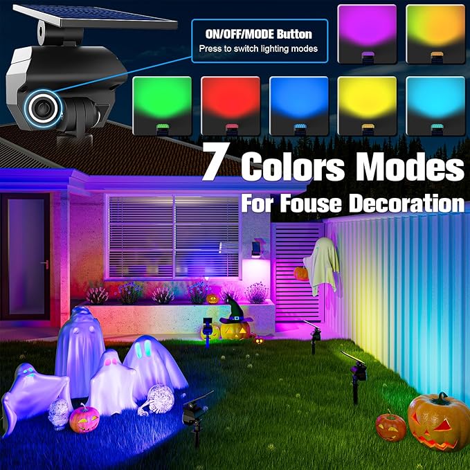 NIORSUN Solar Color Changing Lights Outdoor,7 Lighting Modes RGB Solar Outdoor Lights,IP67 Waterproof Multicolor Landscape Spotlights for Halloween Holiday Decorations,2 Pack