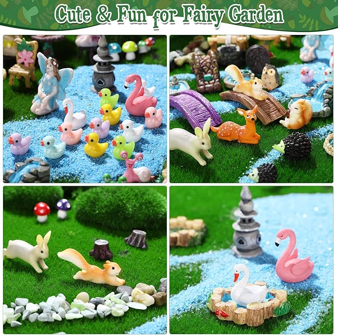 120 Pieces Garden Kit Accessories Garden Animals Miniatures Fairies Miniature Figurines Micro Landscape Ornaments DIY Kit for Outdoor Yard Lawn