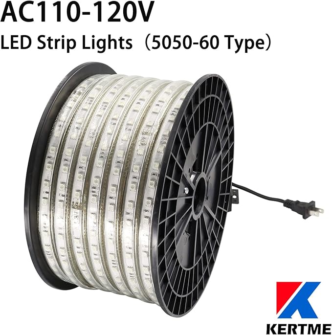 5050-60 Type AC 110-120V RGB LED Strip Lights, Flexible/Waterproof/Dimmable/Multi-Colors/Multi-Modes LED Rope Light + 24 Keys Remote for Home/Garden/Building Decoration (32.8ft/10m, RGB)