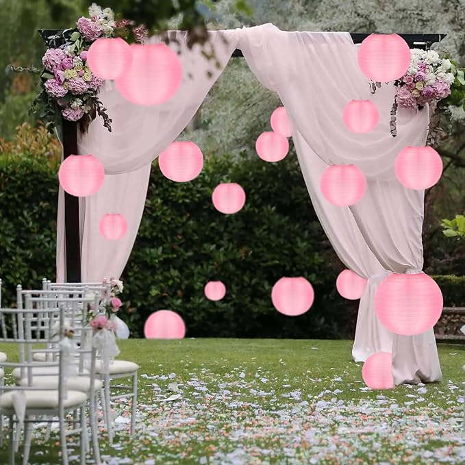 KNONEW 10 Pack Outdoor Silk Lanterns Decorative, 10inch Waterprooof Outside Indoor Chinese Hanging Round Lanterns for Weddings, Birthdays, Parties Decoration (Pink)