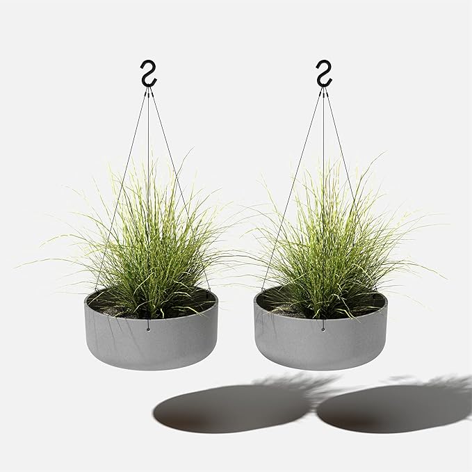 Veradek Mason Series Hanging Kona Planter - Round Planter for Outdoor Balcony/Patio | Made from Plastic-Stone Composite with Hanging Attachment | Modern Décor for, Flowers, Succulents, Small Plants