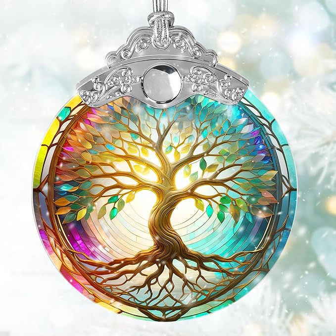 Tree of Life Suncatcher, Jocidea Stained Glass Window Hanging, Christmas Ornament, Tree of Life Ornaments for Christmas Tree, Tree of Life Home Decor, Holiday Decor, Christmas Decor