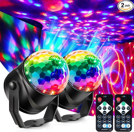 2-Pack DJ Disco Ball, Party Lights Sound Activated with Remote, Strobe Light for Home Room Dance Birthday Party Supplies, Stage Lamp for New Years Birthday Halloween Christmas Decorations