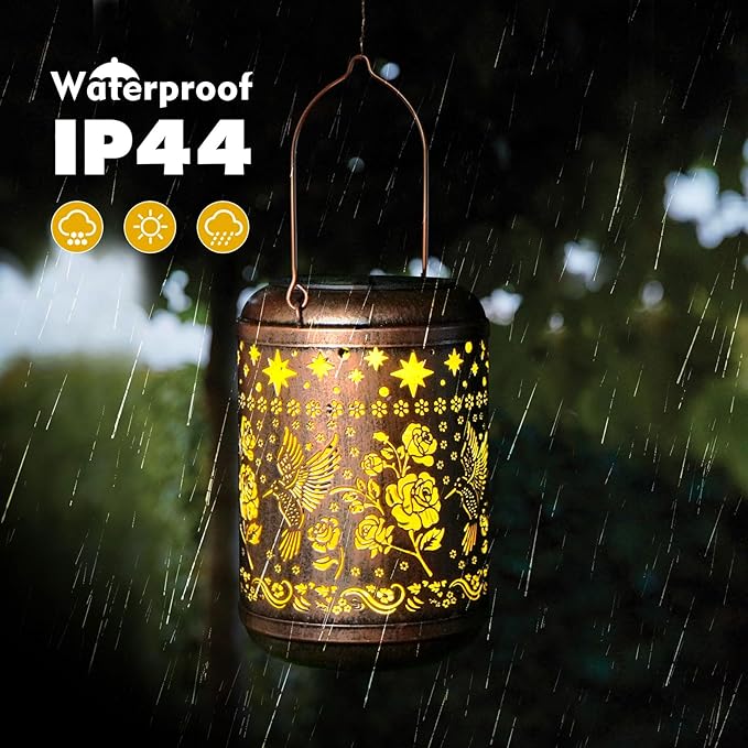 Kaixoxin 2 Pack Solar Garden Decor Metal Lantern Hummingbird Table Lamp Bronze Outdoor Dercoration Great Gift for Women Mon Grandma Hanging Lights for Patio Courtyard Garden