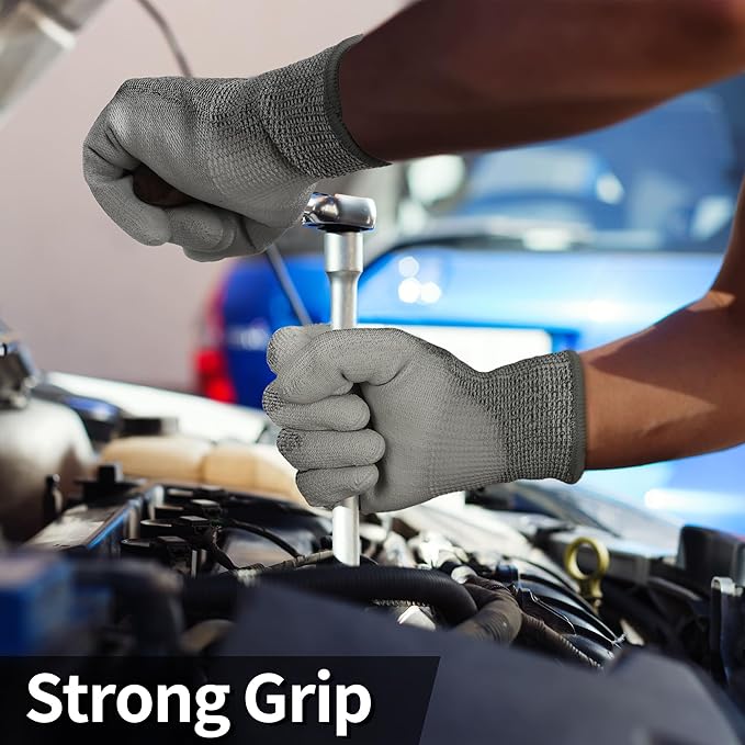 Schwer 12 Pairs ANSI A5 Cut Resistant Work Gloves, Cut Proof Gloves with PU Coating, Used for Metal Fabrication, WoodWorking, Construction, Non Slip, Durable, XL, CR3088