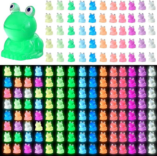 165 Pcs Luminous Mini Resin Frogs Glow in The Dark 11 Colors Mini Animals Miniature Figurines for Fairy Garden DIY Landscape Craft Accessories Ornament and Dollhouse Birthday Party Favors