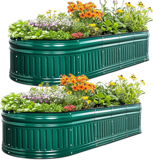 KING BIRD Raised Garden Bed Kit 2025 Upgraded Modular DIY Galvanized Planter Garden Box Outdoor for Gardening, Vegetables, Flowers, Elegant Roman Column Design, 71x24x24 in, Dark Green