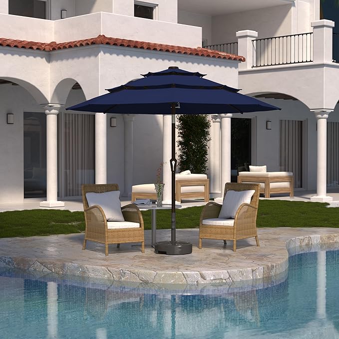 Kingdura 10ft 3-Tier Patio Umbrella, Outdoor Table Umbrella with Easy Crank & Tilt, 8 Reinforced Ribs, UV Protection for Deck, Pool, Market, Backyard (Navy blue)