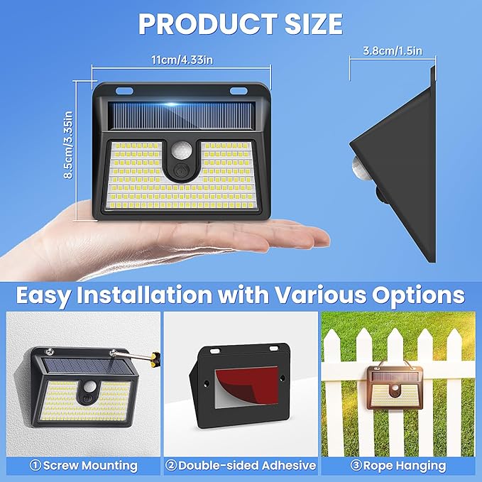 Solar Lights Outdoor Motion Sensor, 16 Pack 149 LED Waterproof Solar Powered Fence Lights, 3 Lighting Modes Security Wall Light for Outside Backyard Deck Garden Door Step Walking Dog, Cold Light 6500K
