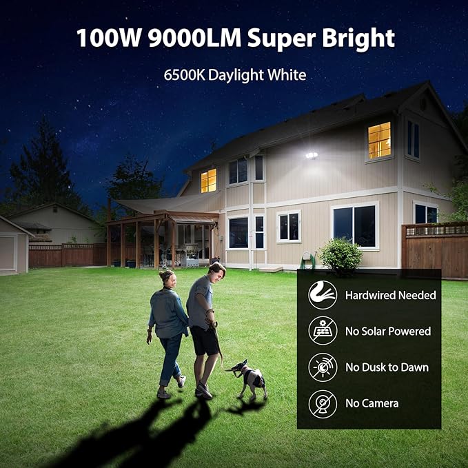 iMaihom 100W Motion Sensor LED Security Light, 9000LM Super Bright Flood Lights Outdoor, 6500K Exterior Floodlight, IP65 Waterproof, 3 Head Adjustable Motion Detector Light for Yard Garage (Brown)