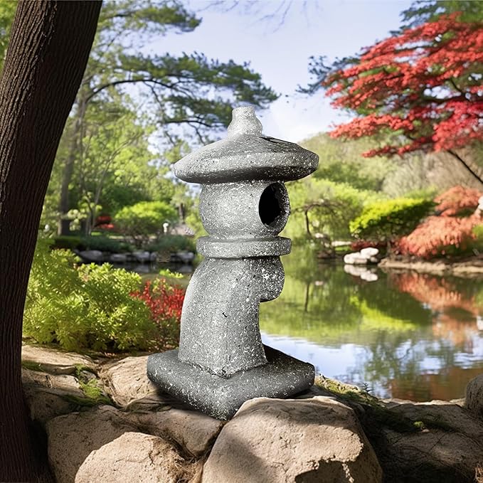 14’’ High Asian Solar-Powered Zen Pagoda Garden Statue LED Light Solar Lamp for Outdoor Japanese Decoration Aesthetic Garden Figurines
