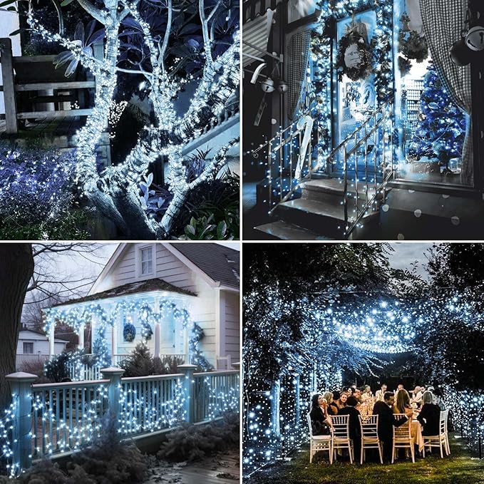 btfarm Solar String Lights Outdoor, 120LED 39Ft Solar Christmas Lights Outside Waterproof, 8 Modes Green Wire Solar Powered Tree Twinkle Light for Garden Yard Patio Party Decoration,Cool White