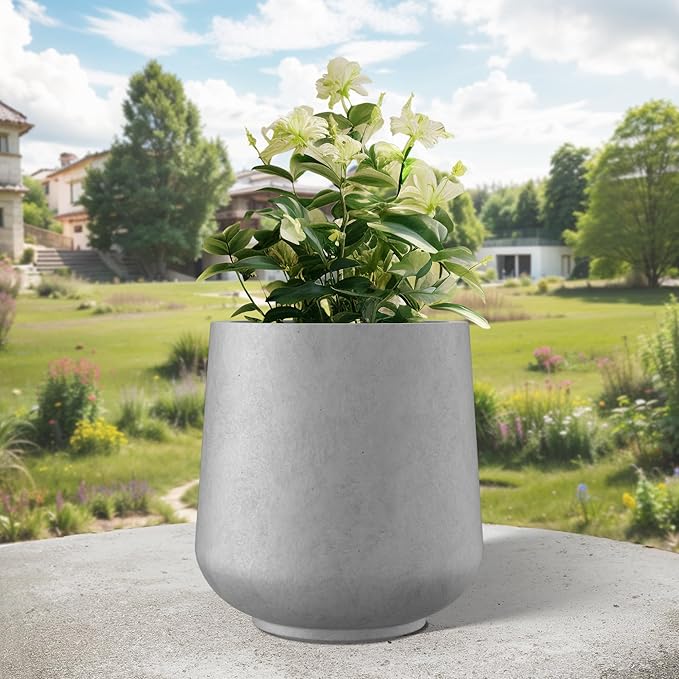 Kante 11.6" Dia Round Concrete Planter, Outdoor Indoor Large Plant Pots Containers with Drainage Hole and Rubber Plug for Home Garden Patio, Gray Concrete