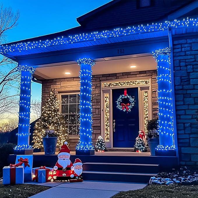 JMEXSUSS 66ft 200 LED Blue Christmas Lights Indoor Outdoor, Connectable Blue String Lights Clear Wire Plug in, 8 Modes Blue Fary Lights for Halloween Tree Party Bedroom Wall Christmas Decoration