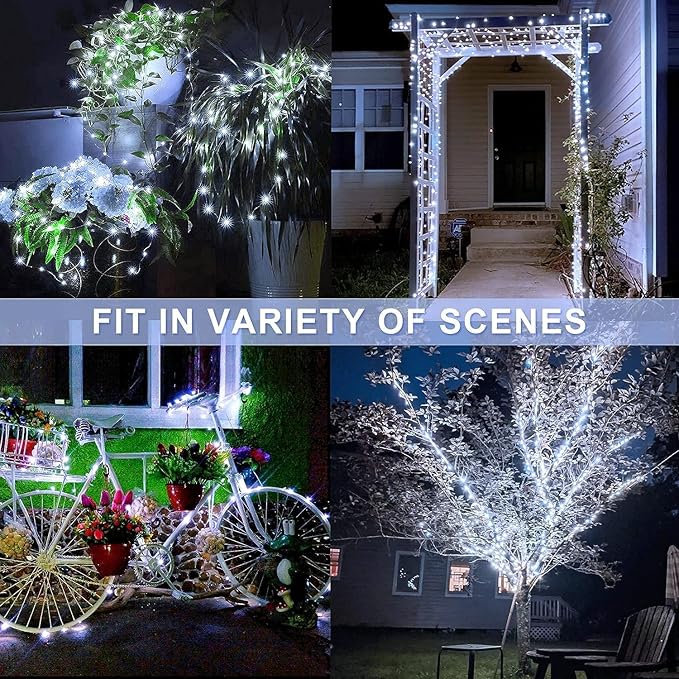 JMEXSUSS Total 400 LED White Solar Christmas Lights Outdoor Waterproof, 2 Pack 66ft Solar String Lights, 8 Modes Solar Fairy Lights for Yard Patio Tree Christmas Decor