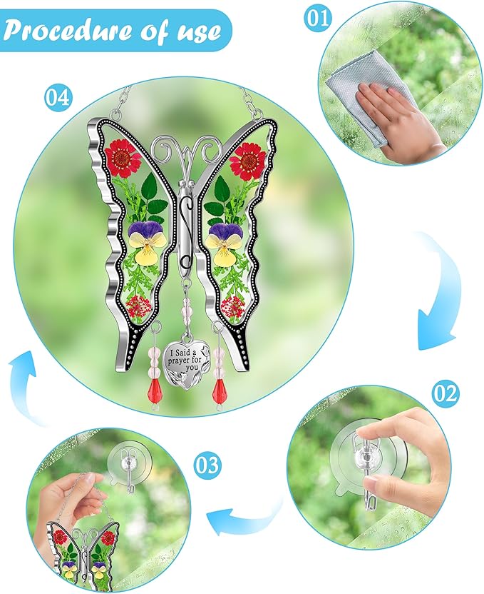 KY&BOSAM Butterfly Suncatcher I Said a Prayer for You Stained Glass Butterfly Suncatchers Hanging for Window Wind Chime Gifts for Friend Mother`s Day Birthday Christmas Thanksgiving Ornament Gifts