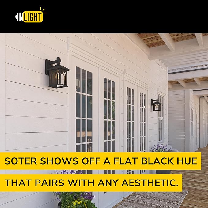 Inlight 11 4/5" High Black Finish and Seeded Glass Outdoor Wall Lantern (Set of 2), Bulb Not Included, IN-0603-1-BK