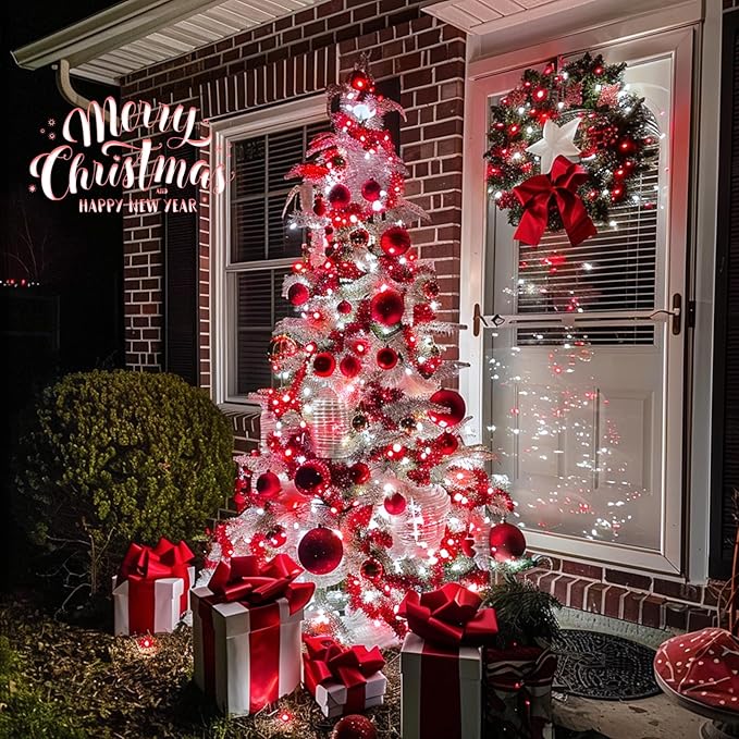 JMEXSUSS 2 Pack Red and White Solar Christmas Lights, Total 400 LED 151FT Solar String Lights Outdoor Waterproof, 8 Modes Solar Lights for Outside Tree Patio Christmas Decorations