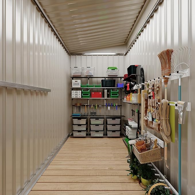 4x8 FT Metal Outdoor Lean to Storage Shed, Lean to Garden Shed Utility Tool Shed, Heavy-Duty Outdoor Metal Wall Side Storage Sheds