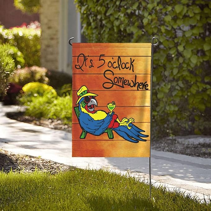 It's 5 O'Clock Somewhere Garden Flag 12x18 Inch Outdoor Decoration Banner Spring Summer Tropical Beach House Flags Yard Farmhouse Garden Deco Indoor Sign, Colour 1