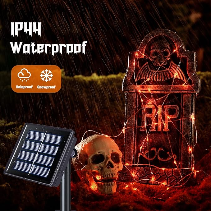 JMEXSUSS 2 Pack Solar Halloween Lights, 33ft 100 LED Outdoor Waterproof Orange Solar Lights for Tree Yard Patio Garden Halloween Thanksgiving Decorations