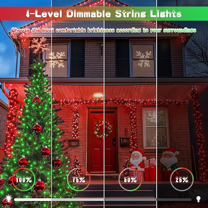 JMEXSUSS Red and Green Solar Christmas Lights Outdoor Waterproof, 2 Pack 100 Led 33ft Color Changing Christmas Lights, 8 Modes Solar String Lights for Christmas Tree Decor
