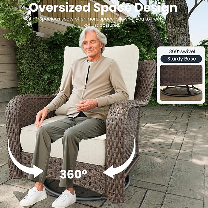 7 Pieces Outdoor Patio Furniture Sets with Single Chairs with 6-inch Thick Cushion and Fire Pit Table for Deck Lawn