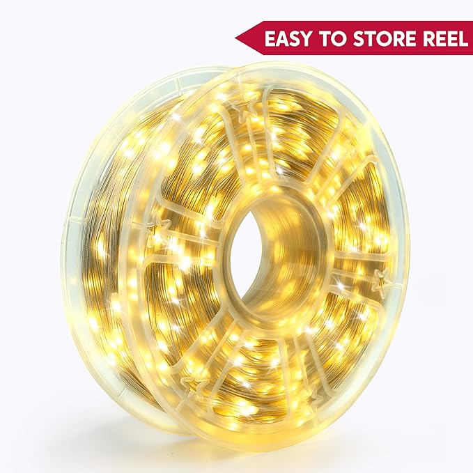 Joiedomi 1200 LED Christmas Lights Outdoor,394 FT Warm White Christmas Tree Lights with 8 Modes Timer, PVC Clear Wire String Lights with Reel for Indoor Outdoor Holiday Xmas Eve Night Decorations