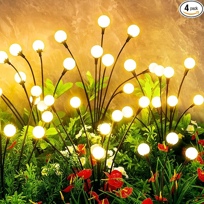 Solar Lights Outdoor Waterproof, 4 Packs 32LED, Solar Garden Lights, Patio Lights, Garden Decor, Patio Decor, Firefly Lights Solar Outdoor, Unique Gifts for Women, Gifts for Grandma