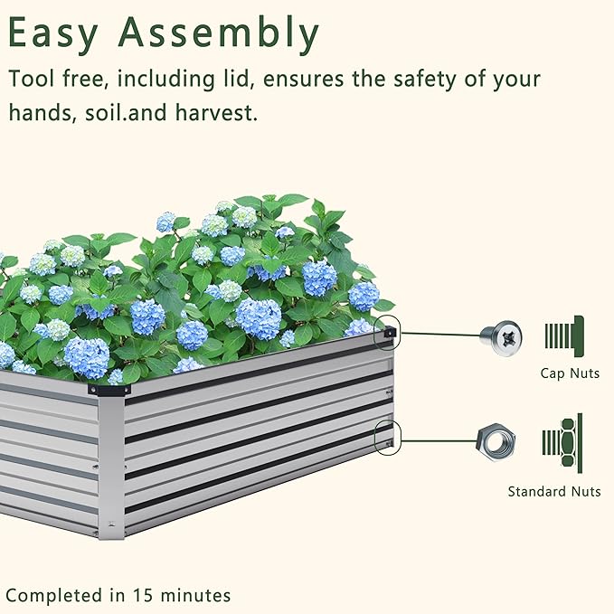 MGNO 2pcs 12x4x1FT Galvanized Raised Garden Bed-Outdoor Planter Box for Vegetables-Metal Garden Bed,RRectangle Planting Box for Herb,Flower