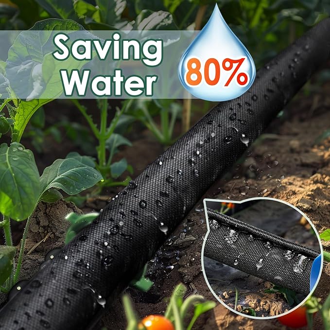 IPOW Thicken 25 ft + 25 ft Heavy Duty Double Layer Design Saves 80% Water Leak Proof Soaker Hose, Drip Watering Hose for Garden, Lawn, Flower Bed, Vegetable Field