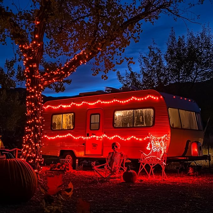 JMEXSUSS 2 Pack Solar Fairy Lights, 33FT 100 LED Red Outdoor Waterproof String Lights for Outside Tree Party Patio Christmas Valentine Day Decorations