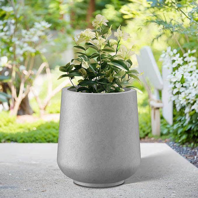 Kante 11.6" Dia Round Concrete Planter, Outdoor Indoor Large Plant Pots Containers with Drainage Hole and Rubber Plug for Home Garden Patio, Gray Concrete