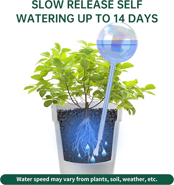 13 oz Up to 2 Weeks Extra Large Plant Self Watering Globes, Light Iridescent Glass Water Bulb Indoor Outdoor, Plant Waterer Self-Watering Stakes,Vacation Plant Thing for Plant Parents, 4 Pack