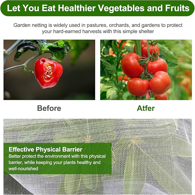 Garden Netting, Jevrench Durable Ultra Fine Garden Netting, Garden Plant Cover Row Cover Makes Plants, Vegetables, Fruits, and Flowers Grow Better (8ft x 25ft)