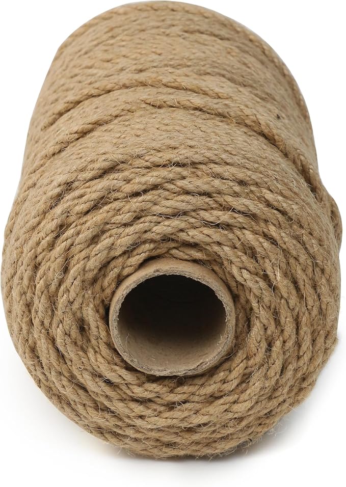 Jute Twine String,328 Feet 5mm Natural Jute Rope,3ply Thin Ribbon Hemp Twine for Gift Wrapping Craft Plant Garden Christmas Handmade Arts Decoration Packing String Home Decor