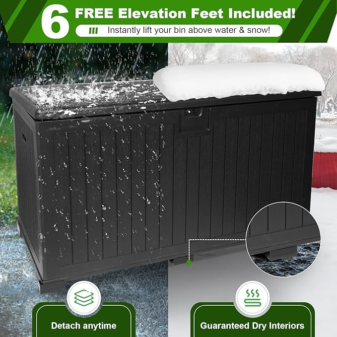 260 Gallon Outdoor Storage Box Waterproof, Extra Large Plastic Outside Deck Box Weatherproof, Resin Patio Storage Bin with Lock and Lids for Pool Equipment and Cushion, Black