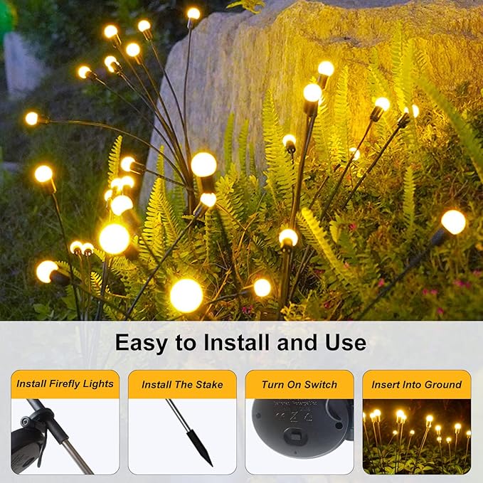 Solar Garden Lights – 40 LED Solar Firefly Lights, 10 LED Starburst Swaying Lights, Solar Outdoor Lights Waterproof Garden Decor for Yard Patio Pathway Lawn(4 Pack)