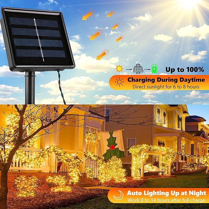 Joomer Solar Christmas Lights, 2 Pack Total 144 FT 400 LED 8 Modes Waterproof Solar Christmas Lights Outdoor for Christmas Decorations (Warm White)
