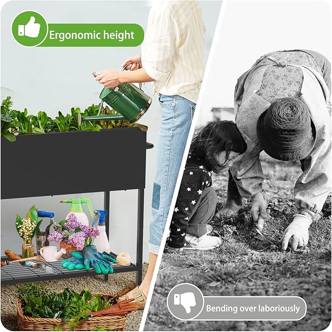 34 × 15 × 31 Inches Raised Garden Bed with Legs/Storage Shelf, Mobile Planter Box for Outdoor Plants, Elevated Garden Bed for Backyard, Balcony, Black