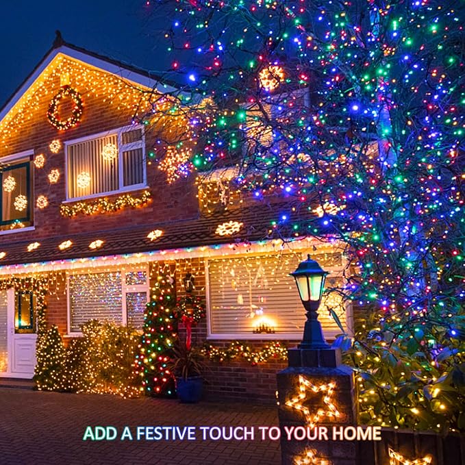 2 Pack Solar Powered Christmas Lights, 75.5ft 200 LED Multicolor Christmas Tree Lights, 8 Modes Solar String Lights Outdoor Waterproof for Garden Wedding Party Halloween Xmas Decoration