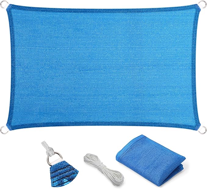 Eden's Decor Straight Flat-Edged Sun Shade Sail Rectangular 11' x 14' Blue UV-Blocking Outdoor Canopy Fabric Cloth Awning for Pergola Patio Garden Backyard Custom Size