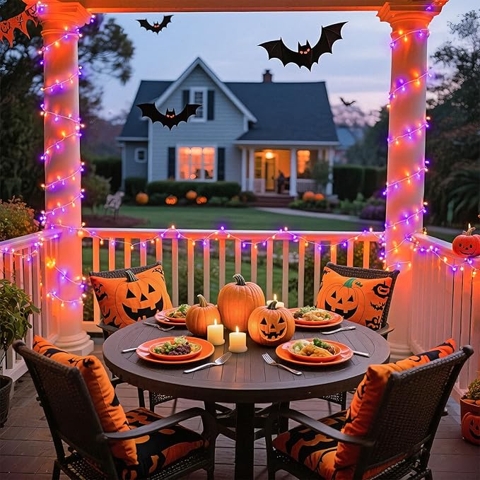 JMEXSUSS Halloween Lights Outdoor, 66FT Purple Orange Lights for Halloween Decorations, 200 LED Halloween String Lights Indoor for Bedroom Fireplace Mantel Party Patio Yard Door Halloween Tree
