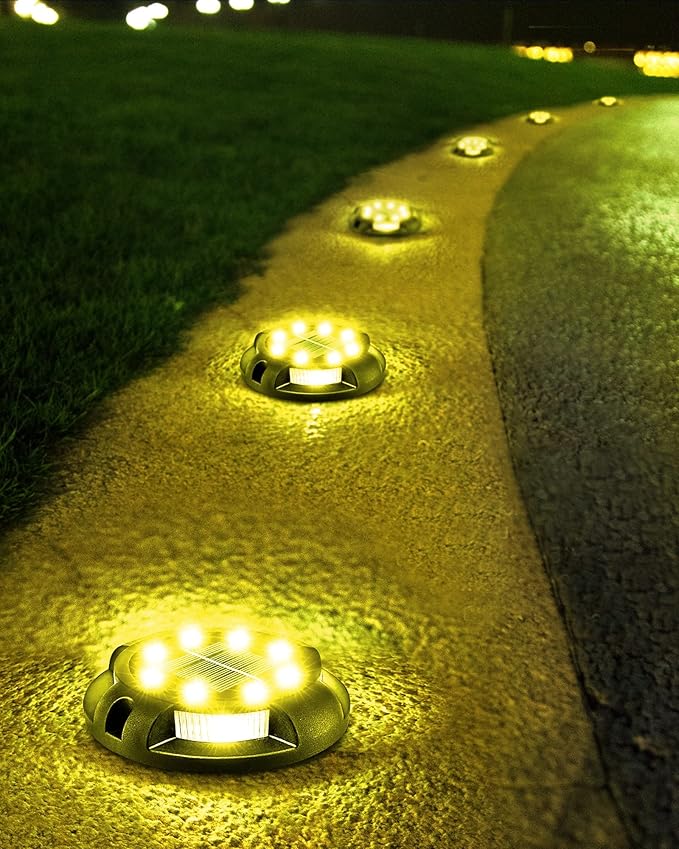 Biling Solar Ground Lights - 12 Pack Uplight & Sidelight, Waterproof Outdoor Lights for Yard, Driveway, Garden, Poolside (Warm White)