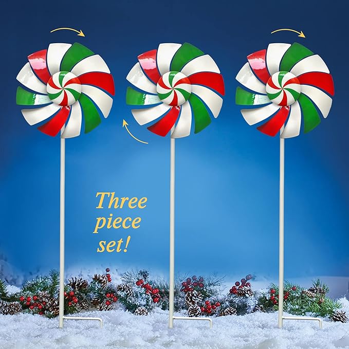 Windmill Decoration，Outdoor Metal Stakes, Wind Catcher Spinner Garden Stakes, Outdoor Wind Spinners, Yard Patio Decoration, Set of 3