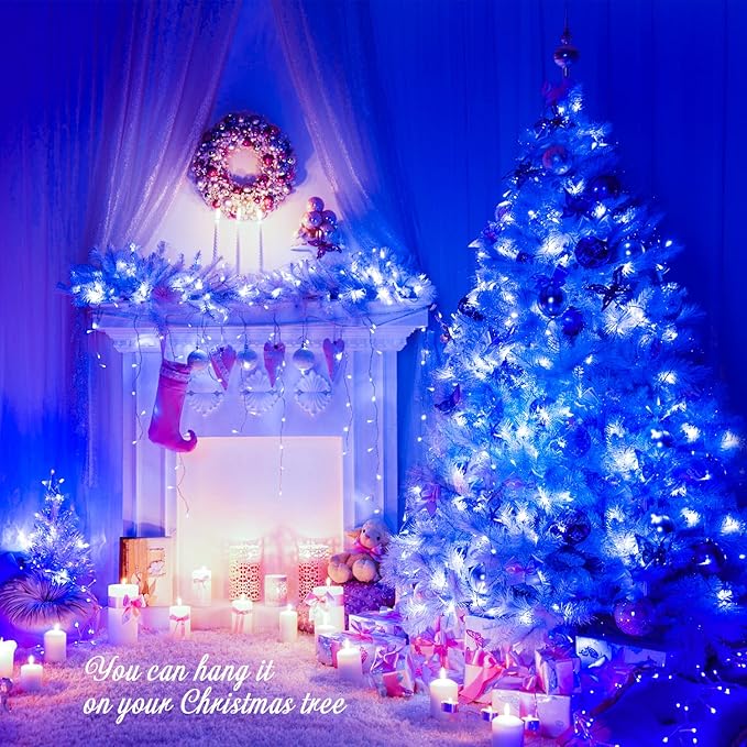 JMEXSUSS Connectable 100 LED Blue Christmas Lights Clear Wire, 8 Modes Blue Christmas Tree Lights Indoor Outdoor Plug in, 33ft Fairy String Lights for Christmas Tree, Xmas, Party, Garden