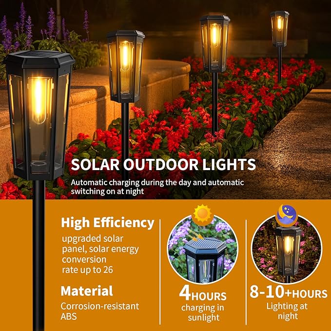 KINKAI Solar Pathway Lights Outdoor - 6 Pack Solar Garden Lights Driveway Light Landscape Lighting for Outside Walkway Patio Sidewalk Yard (Warm Light)
