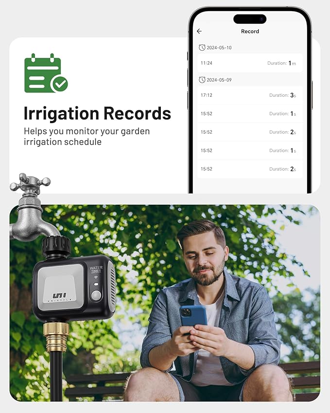 WiFi Sprinkler Timer, Unistyle Programmable Smart Water Timer, WiFi Irrigation Controller with Rain Delay/Auto Mode/Manual, Outdoor Hose Timer for Lawns, Yards and Garden