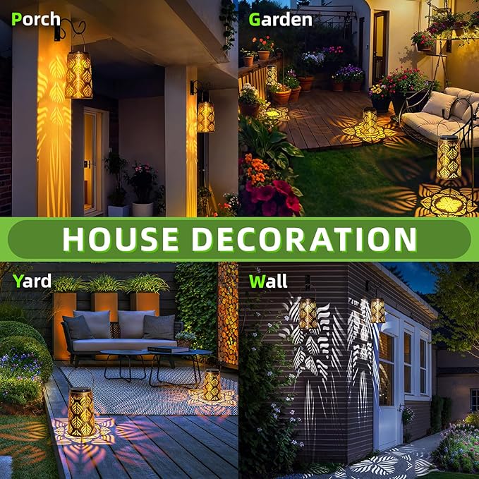 JSOT Outdoor Solar Lantern - 2 Pack Solar Outdoor Lights Hanging Lantern Patio Lanterns Decorative for Garden Yard Backyard Front Porch Halloween Christmas Day